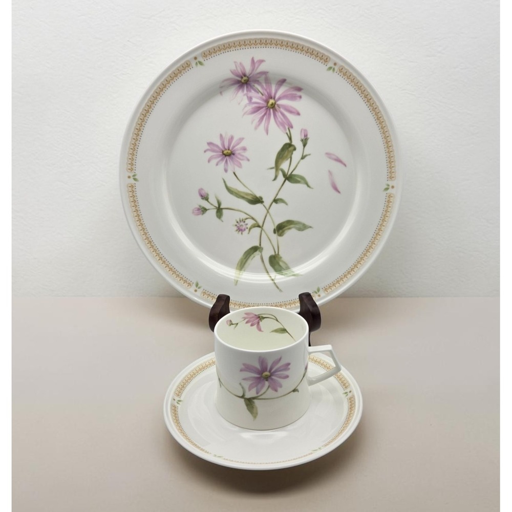 Mikasa Nature's Garden September Aster Flower Dinner Plate, Teacup & Saucer Set